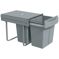 HOMCOM Pull Out Bin with Smooth Glide and Frosted Storage Lid, Kitchen Under Sink Bin with 2 Removable Compartments and Handle for Waste and Recycling, 40L (20L+20L), Grey(m-10)