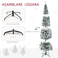 HOMCOM Brad de Crăciun Înzăpezit din PP Verde cu 492 Ramuri Ignifuge și Bază din Oțel Inoxidabil, Ø60x180 cm(m-5)