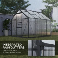 Outsunny 6 x 8ft Polycarbonate Greenhouse, Large Walk-In Green House with Slide Door and Window, Garden Plants Grow House with Aluminium Frame and Foundation, Grey(m-7)