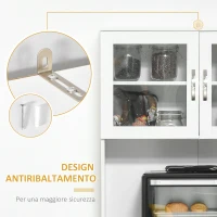 HOMCOM Mobile Cucina Moderno con 2 Armadietti, Ante in Vetro e Mensole Regolabili, 80x48x170 cm, Bianco(m-6)