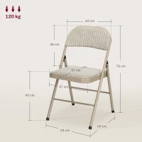 HOMCOM Set de 2 Scaune Pliabile din Metal, Scaune Pliabile din Interior cu Șezut Tapițat din Piele PU și Spătar Deschis(m-3)