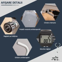 HOMCOM Stepper cu Monitor LCD, Maner Reglabil și Elastice, din Oțel și ABS, Alb și Gri(m-4)