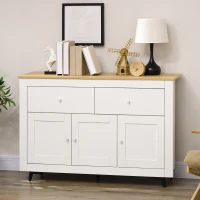 HOMCOM Buffet cuisine avec 2 tiroirs 3 portes et étagère réglable, pour cuisine, salle à manger, salon, 117 x 35 x 80 cm, blanc(m-10)