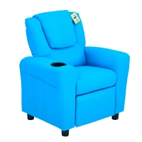 HOMCOM Kids Recliner Chair, PU Leather with Adjustable Backrest, Footrest, Padded Headrest, Blue(m-10)