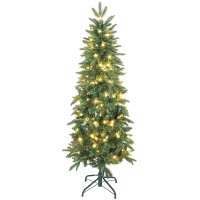 HOMCOM Sapin de Noël artificiel 150 cm, arbre de Noël slim avec 150 lumières 8 modes d'éclairage 431 branches articulées, vert(m-1)