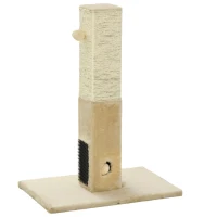PawHut Poteau à gratter pour chat griffoir pour chat balle avec clochette 2 brosses de toilettage 59,5 x 39 x 79 cm beige crème(m-12)