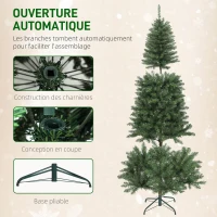 HOMCOM Sapin de Noël artificiel 150 cm, arbre de Noël fin avec 170 lumières, 635 pointes, support en métal pliable, vert(m-7)