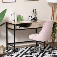 HOMCOM Bureau avec rangement table bureau Industriel bureau ordinateur avec tiroir châssis métal Noir Plateau bois chêne Clair(m-10)