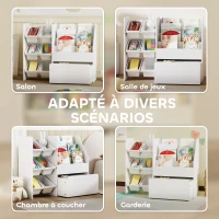 AIYAPLAY Meuble rangement enfant rangement jouet enfant 6 bacs amovibles et grand coffre à roulettes 100 x 30 x 80 cm blanc(m-5)