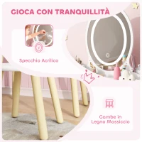 AIYAPLAY Set Toeletta per Bambini da 3 Anni con Specchio Illuminato e Sgabello, 2 Cassetti e 2 Scatole, Bianco(m-7)