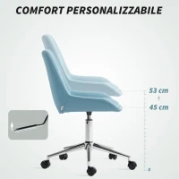 HOMCOM Sedia per Scrivania ad Altezza Regolabile con 5 Rotelle, in Silicone PU, Schiuma e Acciaio, 52x58x80-90 cm, Blu(m-6)