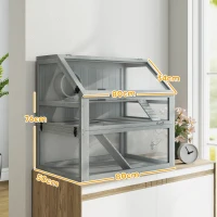 PawHut Cage pour hamster en bois, 3 étages avec sous-sol profond, plateaux amovibles, pour petits animaux, 80x50x76cm, Gris clair(m-3)