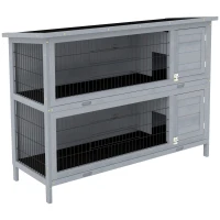 PawHut Rabbit Hutch Outdoor Guinea Pig Hutch Bunny Cage with No-Leak Trays, Divider, 136 x 50 x 93cm, Grey(m-1)