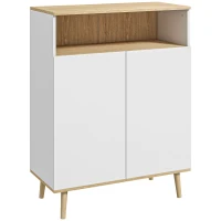 HOMCOM Meuble de rangement buffet sur pied scandinave placard 2 portes avec étagère intérieure blanc et aspect bois(m-12)