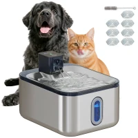 PawHut Fontaine à eau pour chat automatique en inox 5L, silencieuse, distributeur eau chat 3-étapes filtre chargeur USB, argent(m-11)