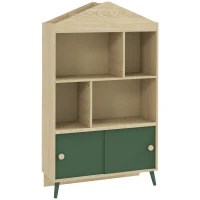 AIYAPLAY Bibliothèque et meuble de rangement jouets pour enfants, 4 étagères et placard porte coulissante, design, vert(m-12)