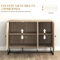 HOMCOM Aparador de Salón con 3 Puertas con Diseño Chevron Estantes Ajustables Patas de Metal 108x40x80 cm Roble(m-5)