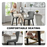 HOMCOM Bar Stools Set of 2, PU Leather Barstools with Back, Footrest and Wood Legs for Kitchen, Counter, Breakfast Bar, Grey(m-5)