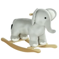 AIYAPLAY Caballo Balancín para Niños de 2-4 Años en Forma de Elefante con Sonido y Base de Madera Carga 40 kg 64,5x31x52 cm Gris(m-10)