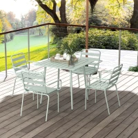 Outsunny Salon de jardin ensemble salle à manger de jardin 5 pièces avec 1 table et 4 chaises empilables en acier vert(m-10)