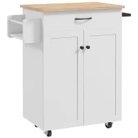 HOMCOM Desserte cuisine desserte à roulettes plateau en bois d'hévéa avec tiroir placard 2 portes 83 x 45 x 91,5 cm blanc(m-12)