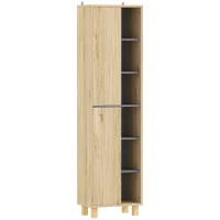 HOMCOM Meuble colonne salle de bain, armoire de salle de bain avec 6 compartiments ouverts et 2 placards, bois naturel(m-12)