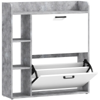 HOMCOM Slim-Schuhschrank mit 2 Klappschubladen und 3 offenen Fächern, Kapazität 15 Paar, 83x24x90,5 cm, Grau