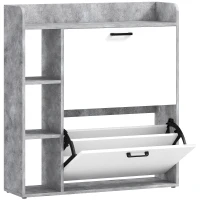 HOMCOM Slim-Schuhschrank mit 2 Klappschubladen und 3 offenen Fächern, Kapazität 15 Paar, 83x24x90,5 cm, Grau(m-1)