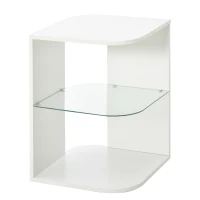 HOMCOM Table d'appoint guéridon design contemporain bout de canapé étagère verre trempé blanc(m-12)