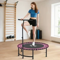 HOMCOM 45" Foldable Mini Trampoline Silent Rebounder Indoor Outdoor Jumper with Adjustable Handle - Pink(m-2)