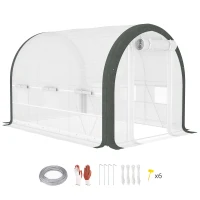 Outsunny 3 x 2(m) Walk-In Tunnel Greenhouse, with Accessories - White(m-10)