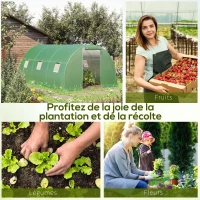 Outsunny Serre de jardin tunnel 13,5 m² 6 fenêtres porte zippée enroulable châssis acier galvanisé bâche PE 4,5 x 3 x 2 m vert(m-7)