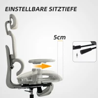 HOMCOM Bürostuhl, Ergonomischer Schreibtischstuhl mit Netzstoffbezug, verstellbar, rollbar, mit Armlehnen, Kopfstütze, Beige(m-5)