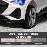 HOMCOM Voiture électrique enfants sous Licence Audi e-tron Sportback, véhicule électrique 12V Max. 5 Km/h avec télécommande 2,4G, phares LED, musique, klaxon, port USB, MP3, blanc(m-8)