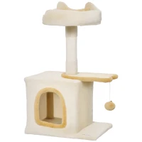 PawHut Albero Tiragraffi per Gatti con Posatoio e Casetta, in Legno, Peluche e Sisal, 40x30x72 cm, Beige e Giallo(m-1)
