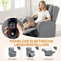 HOMCOM Massagesessel mit Rücklehnfunktion, Kunstleder, elektrisch verstellbar, Fußstütze, Seitentasche, Stahlrahmen, Grau(m-6)