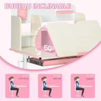HOMCOM Ensemble bureau et chaise pour enfants hauteur réglable et plateau inclinable 0-60° table 80 x 52 x 88-109 cm rose(m-5)
