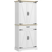 HOMCOM Armoire de cuisine buffet cuisine, 4 portes, 6 étagères à porte,1 tiroir et étagères réglables 76,5 x 40 x 181 cm blanc(m-12)