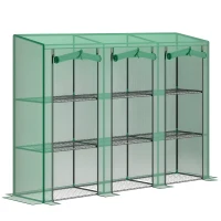 Outsunny 3-Tier Outdoor Greenhouse with Zipper Roll-Up Door 9 Shelves PE Cover 215x46x151cm Green(m-6)