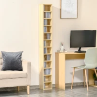 HOMCOM Rangements pour CD et DVD, étagère colonne de rangement, meuble de rangement avec 12 compartiments, capacité max. 204 CD, 21 x 20 x 175 cm, bois naturel(m-10)