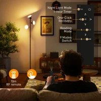 HOMCOM Dimbare vloerlamp met leeslamp, vloerlamp RGB kleurwissel met afstandsbediening touchbediening 3 draaibare koppen Zwart(m-7)
