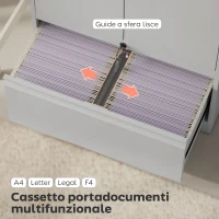 HOMCOM Mobile da Ufficio in Acciaio con Ripiano Interno Regolabile e Cassetto, 80x40x130 cm, Bianco(m-5)