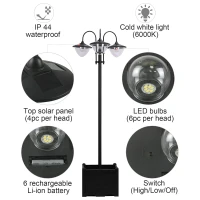Outsunny 189cm 3-head Solar Lamp Post, Street Light with Planter, Automatic-on, 6 Hour Max Outdoor Ready LED Lighting, Black(m-6)
