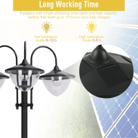 Outsunny 189cm 3-head Solar Lamp Post, Street Light with Planter, Automatic-on, 6 Hour Max Outdoor Ready LED Lighting, Black(m-4)