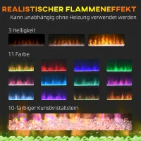 HOMCOM Elektrokamin, Wandkamin mit Heizung 2000 W, LED 3D-Flammeneffekt, Kristalle, in 11 Farben mit 3 Helligkeitsstufen, Elektrischer Kamin mit Fernbedienung, Timer, Wandmontage, Weiß(m-4)