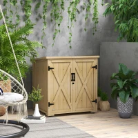 Outsunny Armoire de rangement en bois pour le jardin, Double Porte étagère réglable et Toit bitumé bois sapin(m-10)
