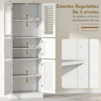 HOMCOM Columna de Baño Estrecha con Puertas de Vidrio Puertas de Lamas Estantes Ajustables 60x30x170 cm Blanco(m-5)