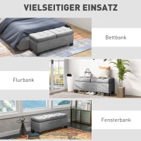 HOMCOM Sitzbank mit Stauraum, Polsterbank mit Leinenoptik, Gepolsterte Aufbewahrungsbox bis 180kg belastbar, für Flur, Schlafzimmer, Wohnzimmer, 116x41x47 cm, Grau(m-6)