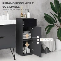 kleankin Mobiletto Bagno in Truciolato con Cassetto e Armadietto a 2 Livelli Regolabili, 30x30x82 cm, Nero e Grigio(m-5)