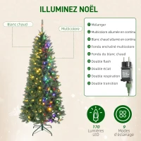 HOMCOM Sapin de Noël artificiel 150 cm, arbre de Noël fin avec 170 lumières, 635 pointes, support en métal pliable, vert(m-5)